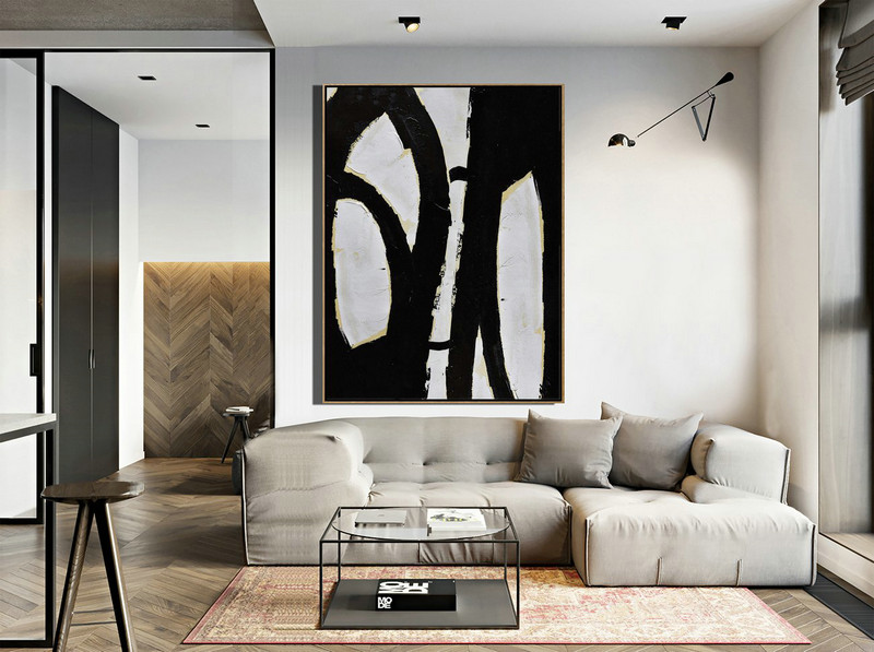 Handmade Painting Large Abstract Art,Minimalist Painting On Canvas, Palette Knife Vertical Minimal Art - Large Wall Art Home Decor